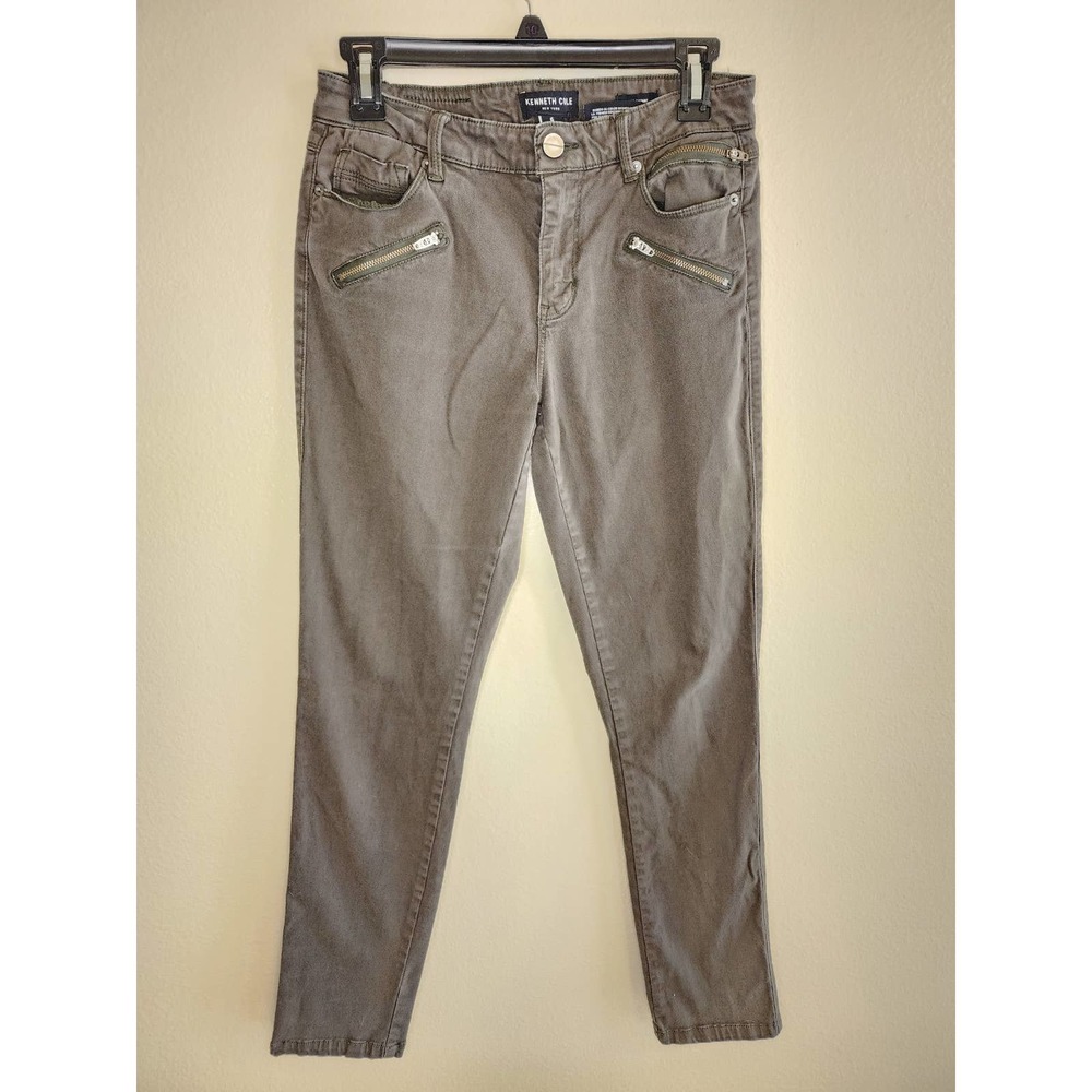 Kenneth Cole Women's Green Jess Jeans Skinny with Zippered Pockets Size 6